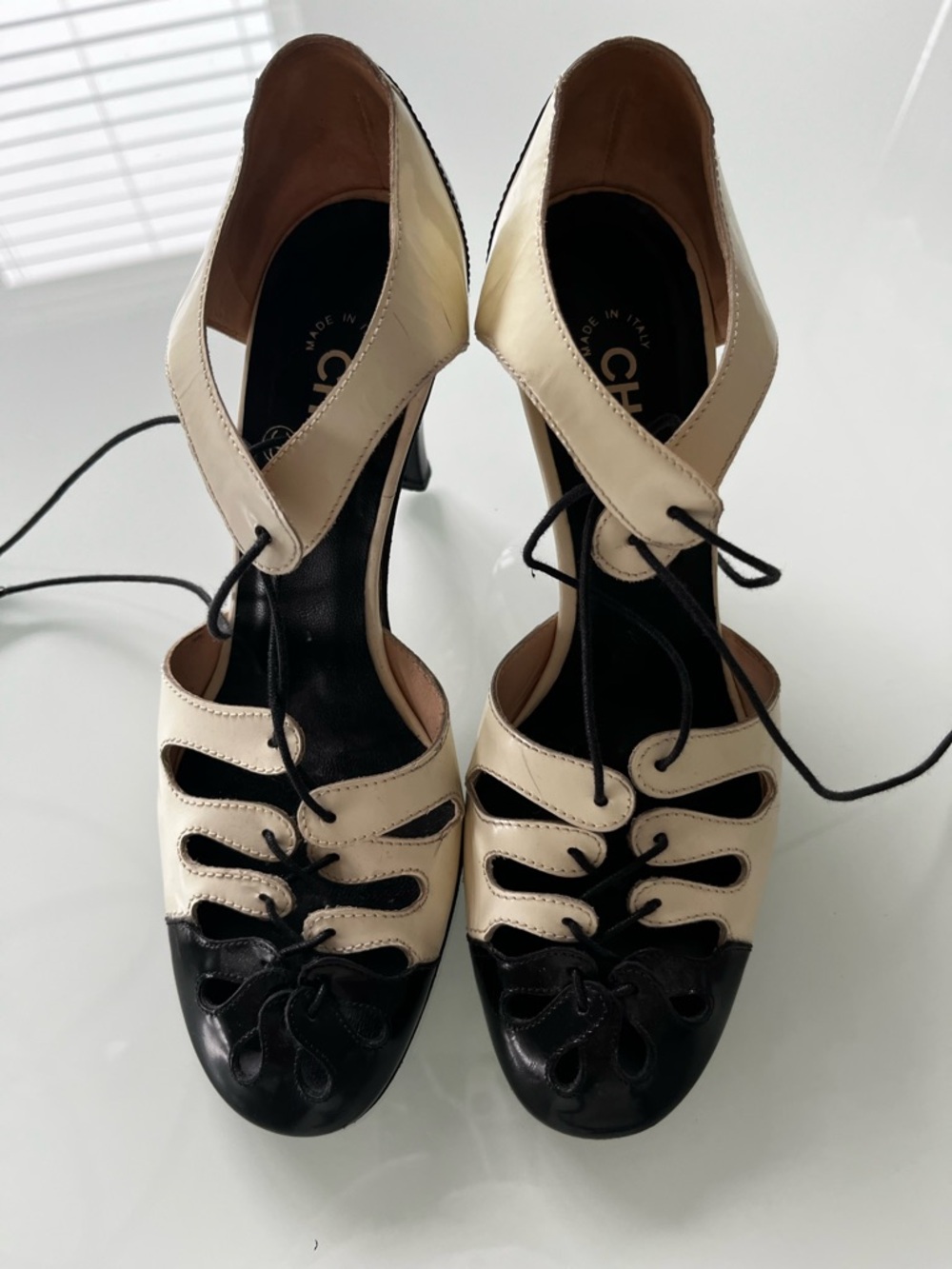 Chanel Ivory & Black Heels 36.5